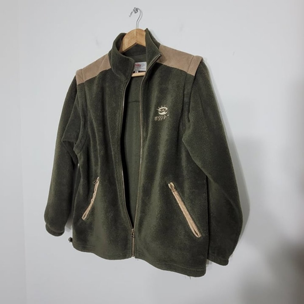 Vintage Olive Green Fleece Jacket with Tan Accents - Picture 7 of 13